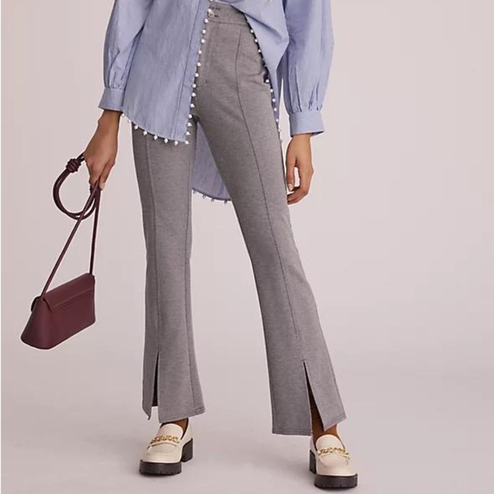 Maeve Anthropologie Flare Leg Ponte Pants Front Slit Grey Size 4